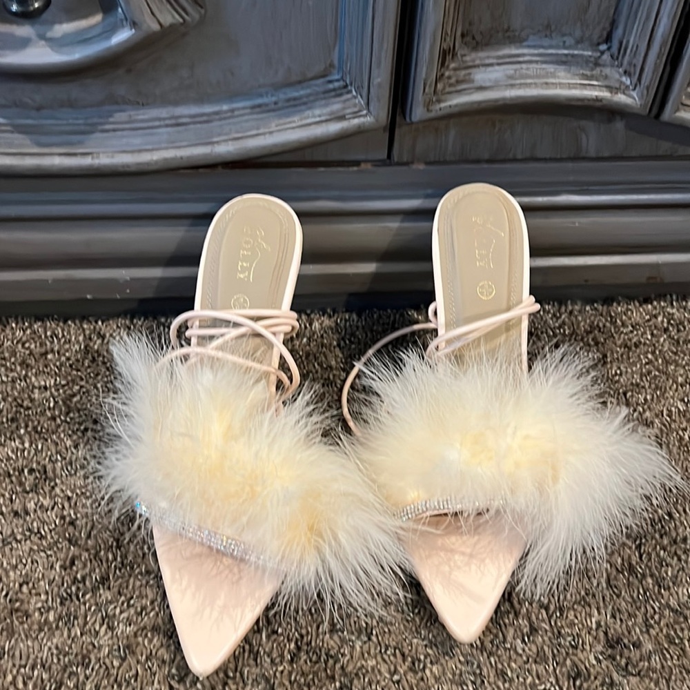 Oh Polly Clear Heeled Feathered Shoes FREE SHIPPING